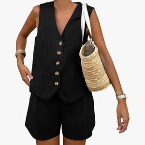 Black Sleeveless Vest and Shorts Set
